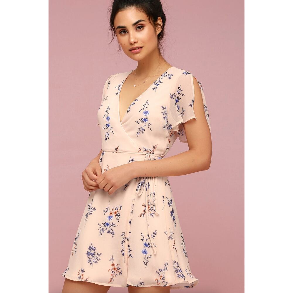 Lulu's Floral Mini Dress in Cream and Blue